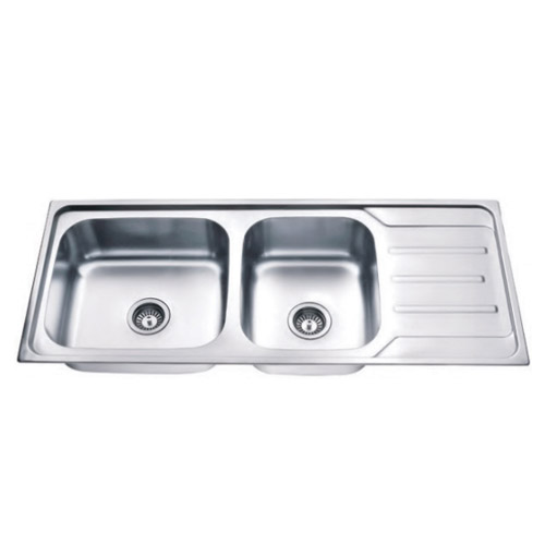 Double Bowl Made In Vietnam Kitchen Sink With Drain Board
