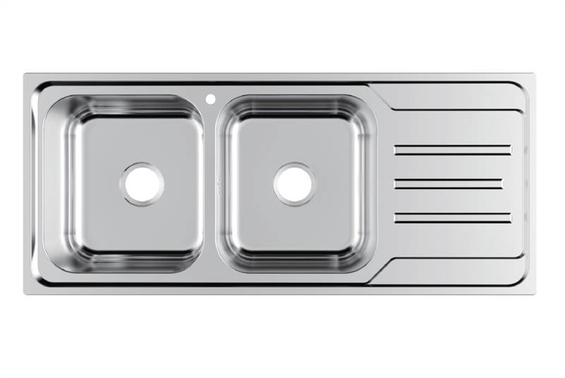 Stainless Steel 304 Topmount Double Bowl Drawn Sink with Drainboard