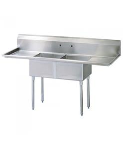 Stainless Steel Commercial Double Bowl Compartment Sink with two-wings Drainboard