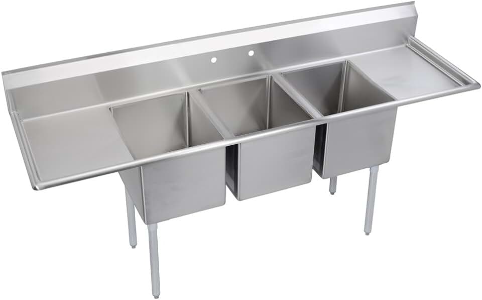 Stainless Steel Commercial Triple Bowl Compartment Sink with two-wings Drainboard