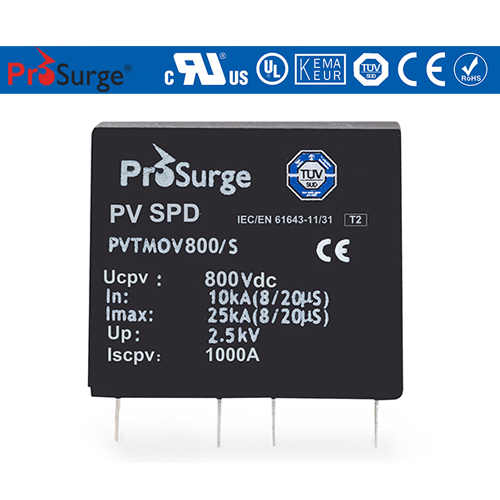 Prosurge's PCB soldered Thermally Protected MOV is TUV approved PV surge protective device per IEC61643-31