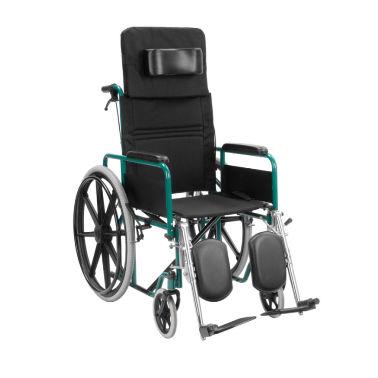 Reclining Wheelchair With Elevating Footrest And Neck Cushion