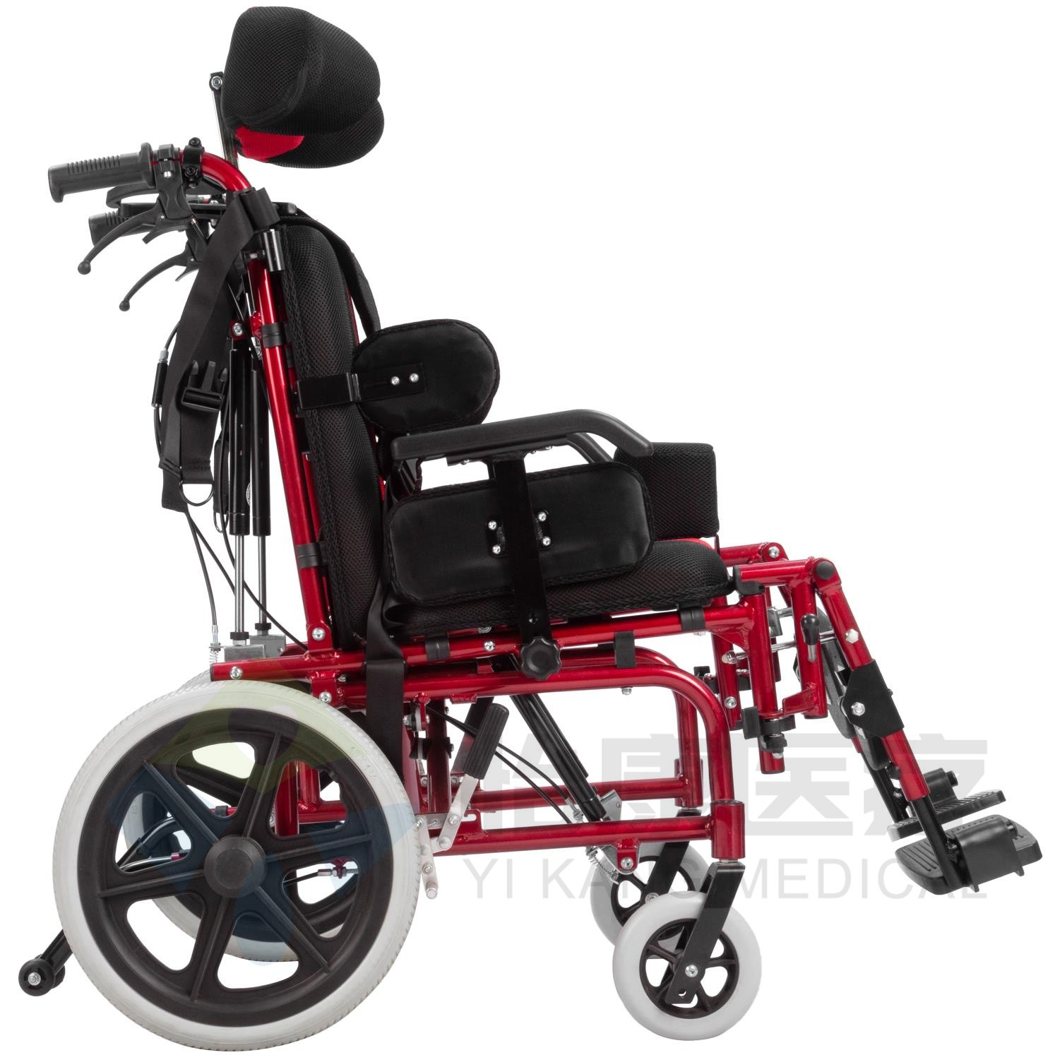 Tilting seat wheelchair with safety belt