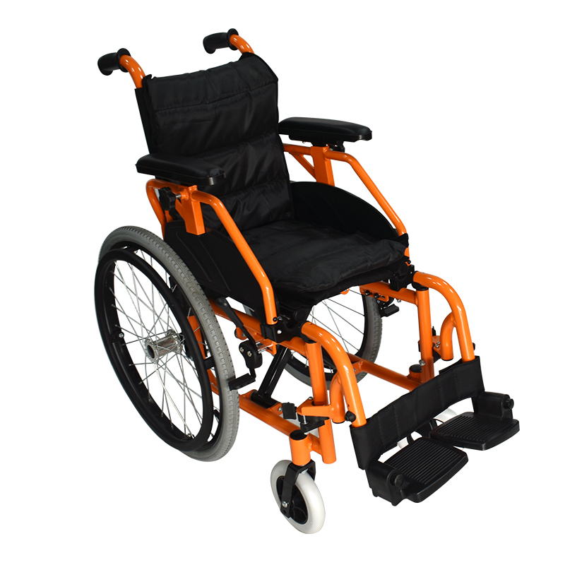 Aluminum Pediatric Wheelchair with Detachable Footrests and Adjustable Armrests