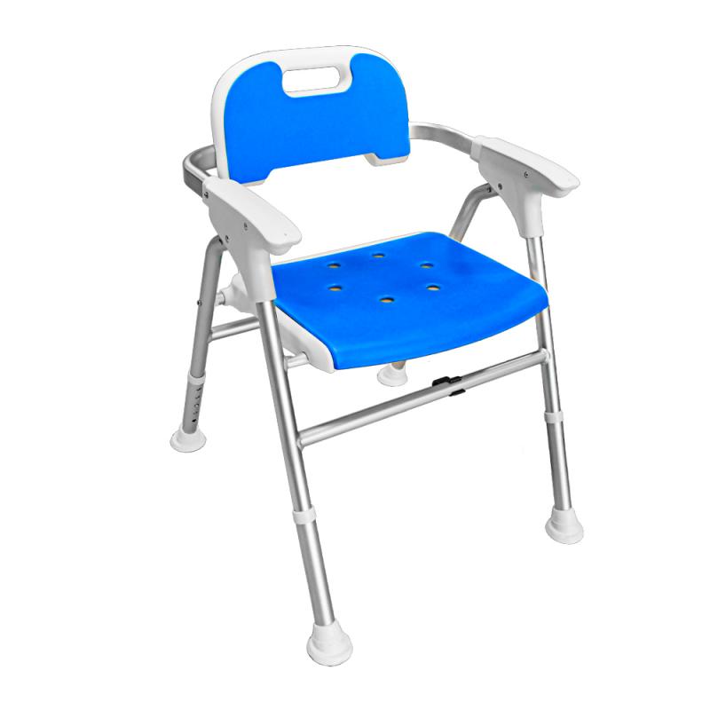 Portable Foldable Shower Chair with Arm Support and Drain Holes