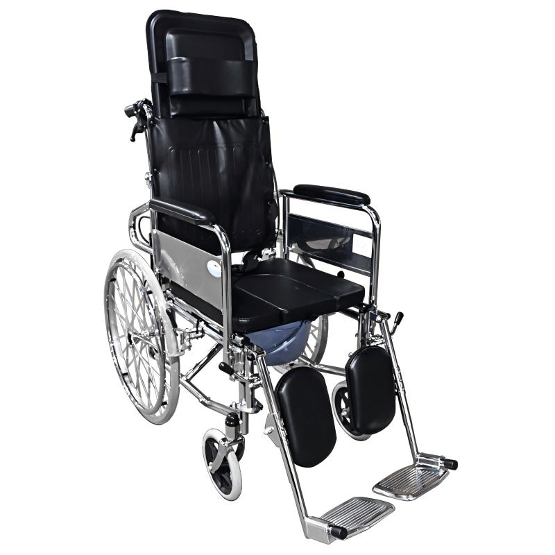 Reclining Manual Wheelchair with Commode and Elevated Leg Support