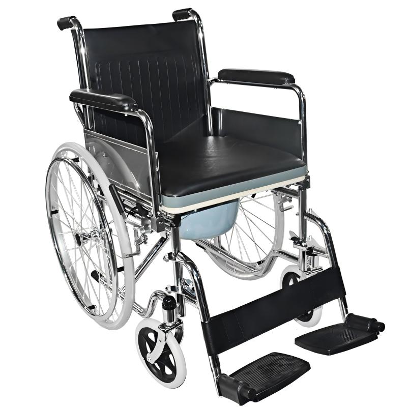 Medical Commode Chair with Steel Frame, Detachable Leg Support, and Flip-Up Arms