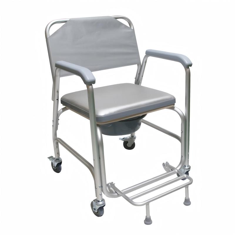 Aluminum Commode Chair with Flip-Up Footrest and Lockable Wheels