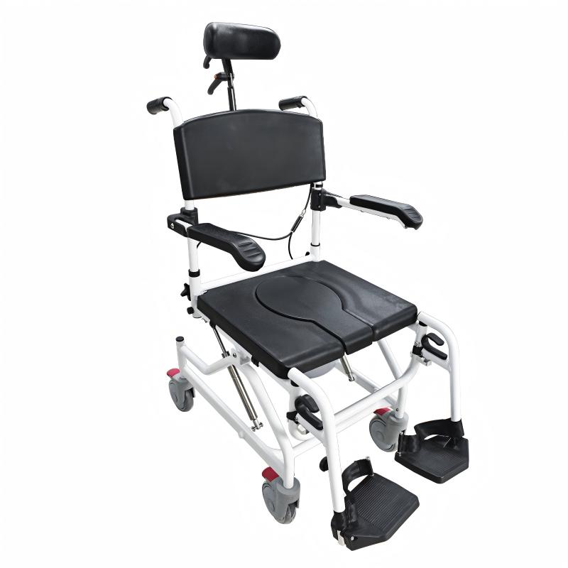 High-Back Reclining Commode Chair with Head and Leg Support