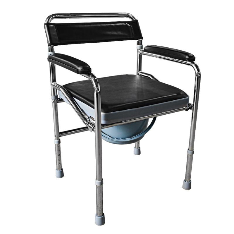 Portable Steel Commode Chair with Padded Armrests, Back Support, and Non-Slip Tips