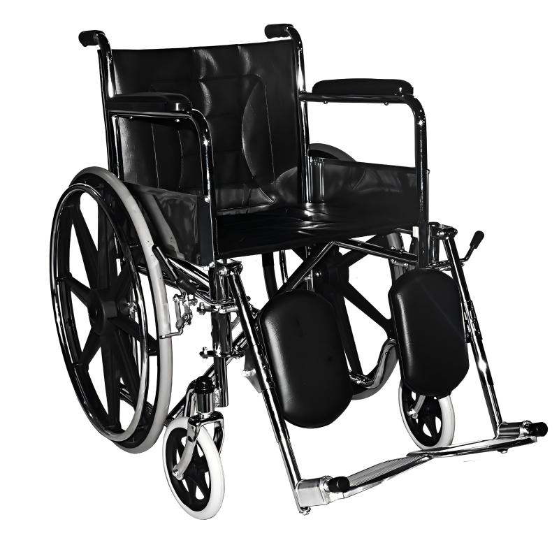 Classic Black Steel Wheelchair with Removable Elevated Leg Supports