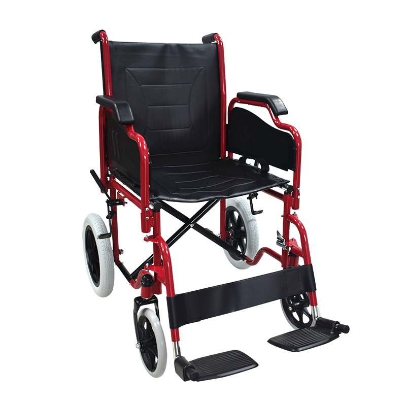 Durable Steel Caregiver Wheelchair with Easy-Release Arm and Foot Rests