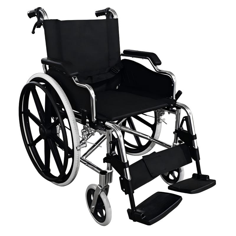 Functional Aluminum Wheelchair with Flip-Up Arms, Hand Brakes, and Foot Support