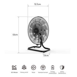 Ventilador de chão de metal silencioso de 75 W com controle remoto