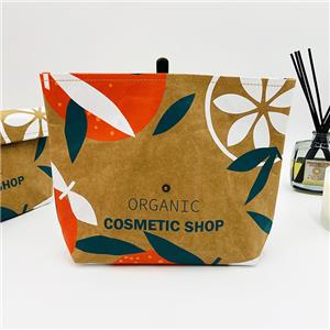 Washable Brown Kraft Paper Makeup Pouch Bag
