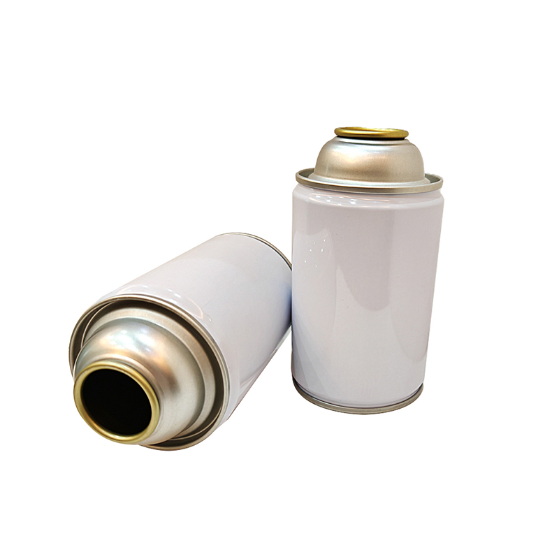 White coating inner golden lacquered aerosol tin can Dia65mm