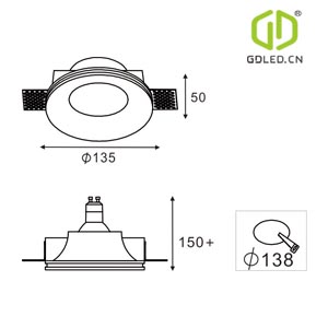GC-1007 Circular Plaster In Ceiling Light Trimless Design