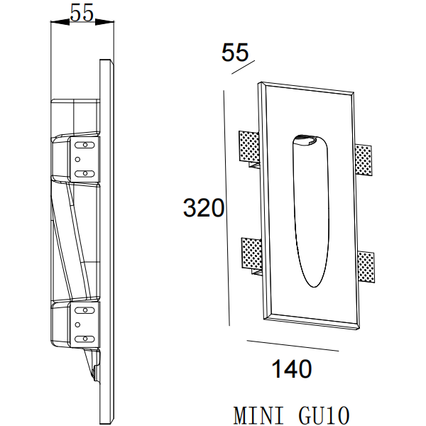 GWR-3008 Gypsum Trimless Recessed Low Level Wall Night Light