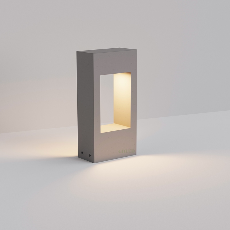 Modern Square Concrete Bollard Light with LED Design
