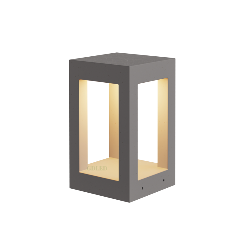 Modern Square Concrete Bollard Lamp with LED Design