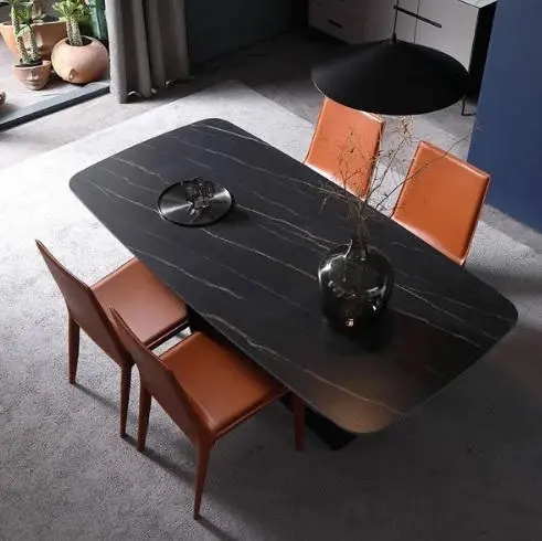 Black sintered stone dining table top