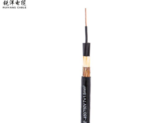 Câble de commande blindé à conducteur en cuivre KVVP, isolé et gainé de PVC, avec tresse de fil de cuivre.