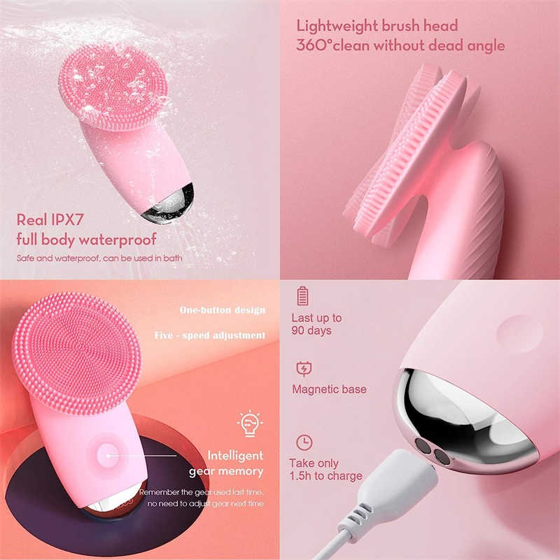 Food Grade Silicon Electric Sonic Skin Cleansing Brush Facial Scrubber