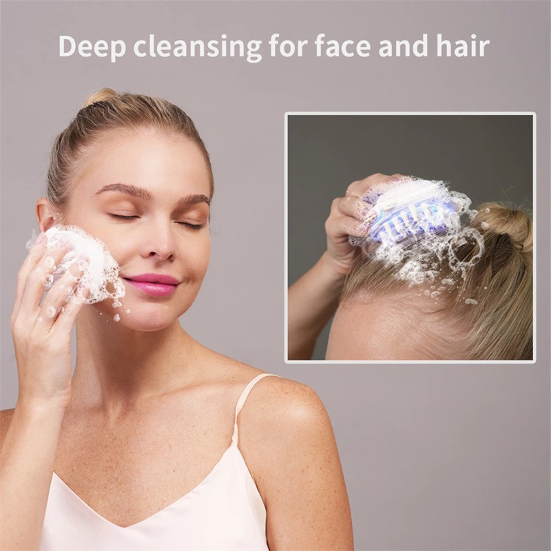 Waterproof 3D Silicon Vibrating Scalp Head Massage Facial Cleansing Brush