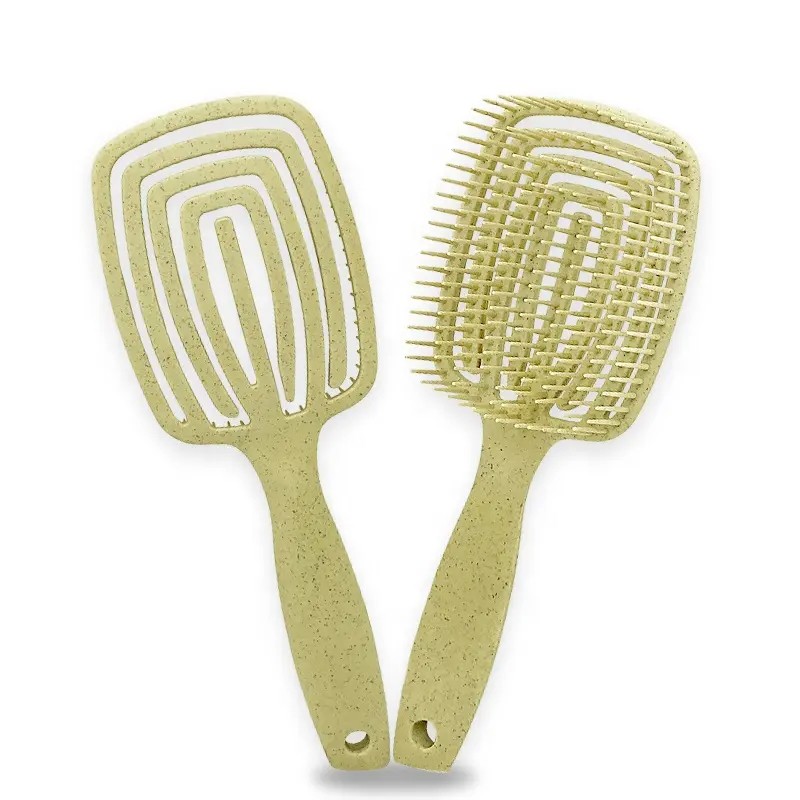 Biodegradable Organic Wheat Straw Detangler Brush Curly Smooth Eco Friendly Curved Vented Detangling Hair Brush