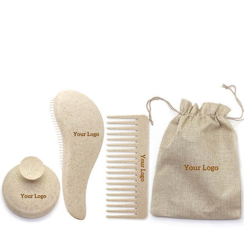 Экологичная щетка-шампунь для массажа кожи головы из пшеничной соломы, распутывающая волосы
