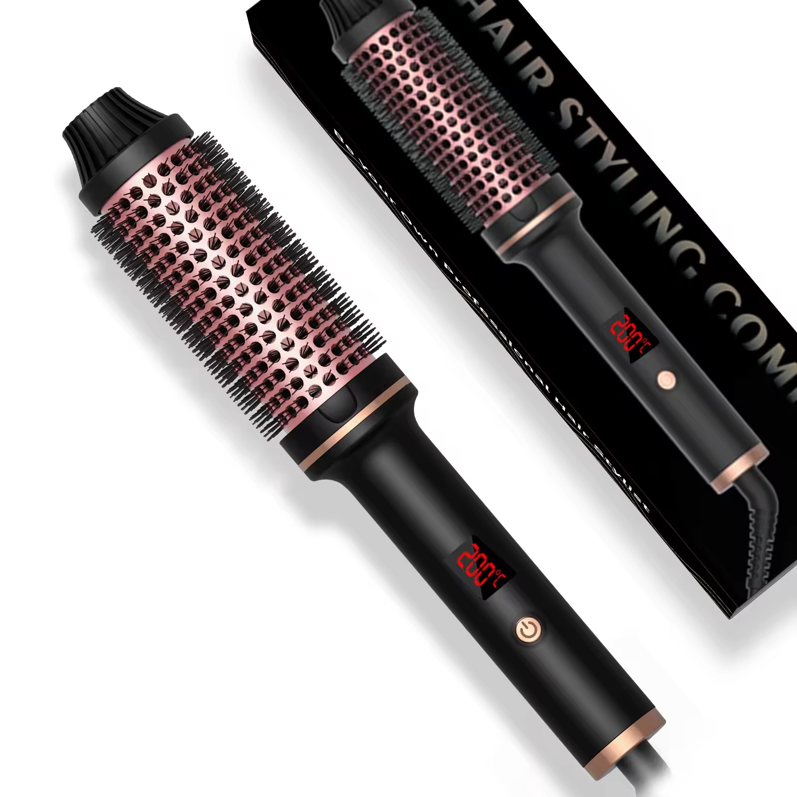 2025 Portable 3 in 1 PTC Ceramic Fast Heated Hair Curler Brush Volumizing Ceramic Hair Styling Tools Smoothing Brush With LCD