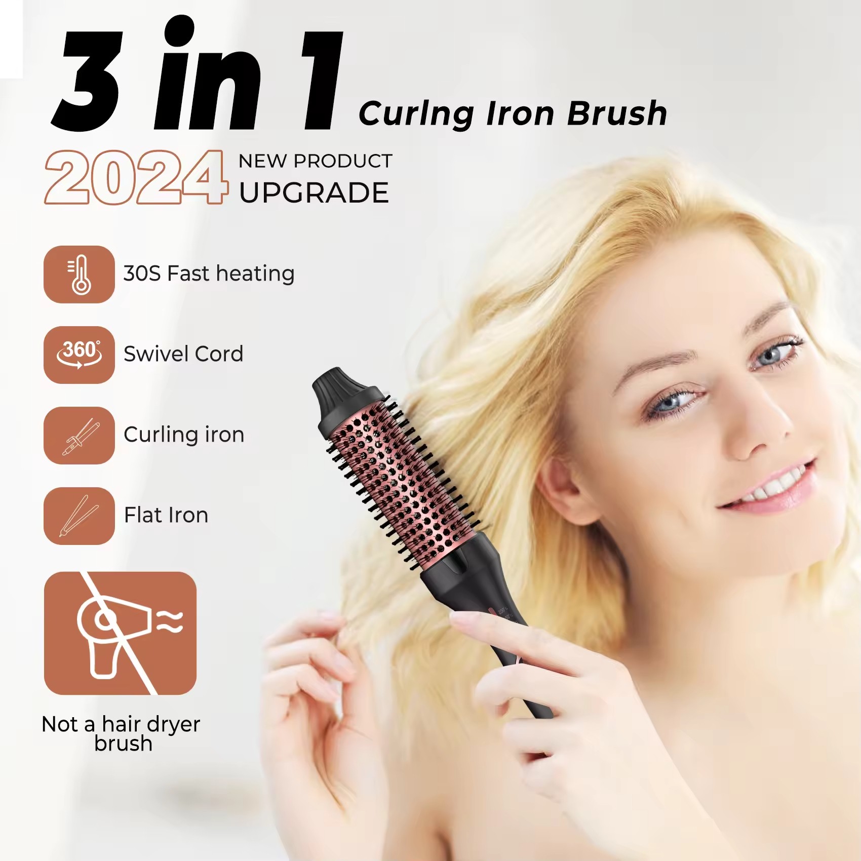 Upgrade to 400F Curling Iron Brush 360 Degree Rotating Hair Curler 3 in 1 Dryer Hair Straightener Brush Automatic Hot Air Styler