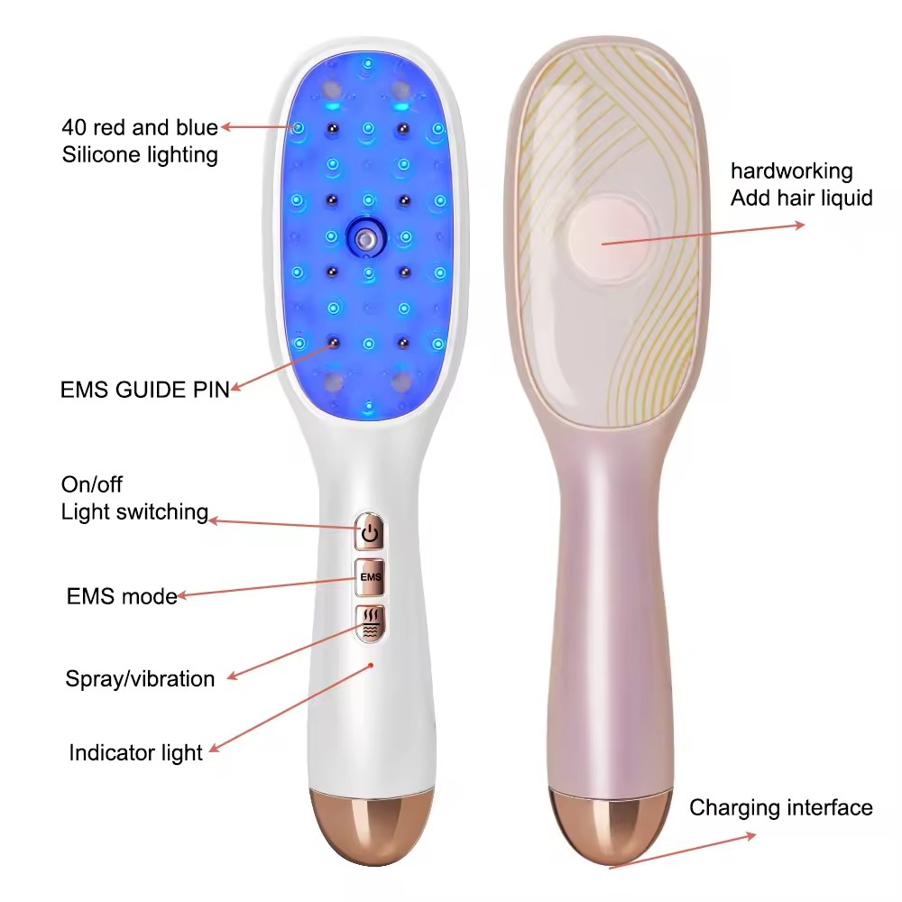LED Light Hair Brush Multi Functional Comb 3D Massager Head Ultrasonic Vibration Atomization Electric Massage Steam Hair Comb