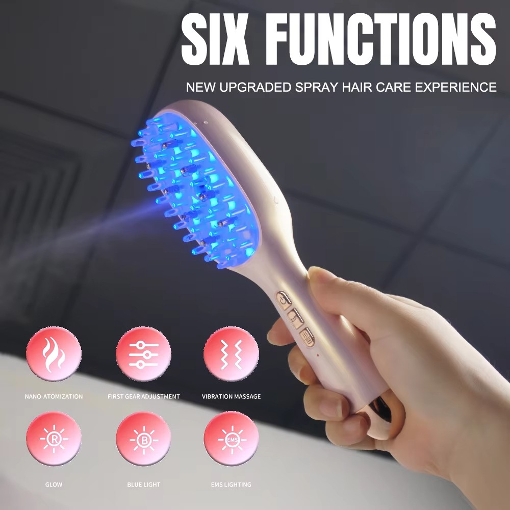 LED Light Hair Brush Multi Functional Comb 3D Massager Head Ultrasonic Vibration Atomization Electric Massage Steam Hair Comb