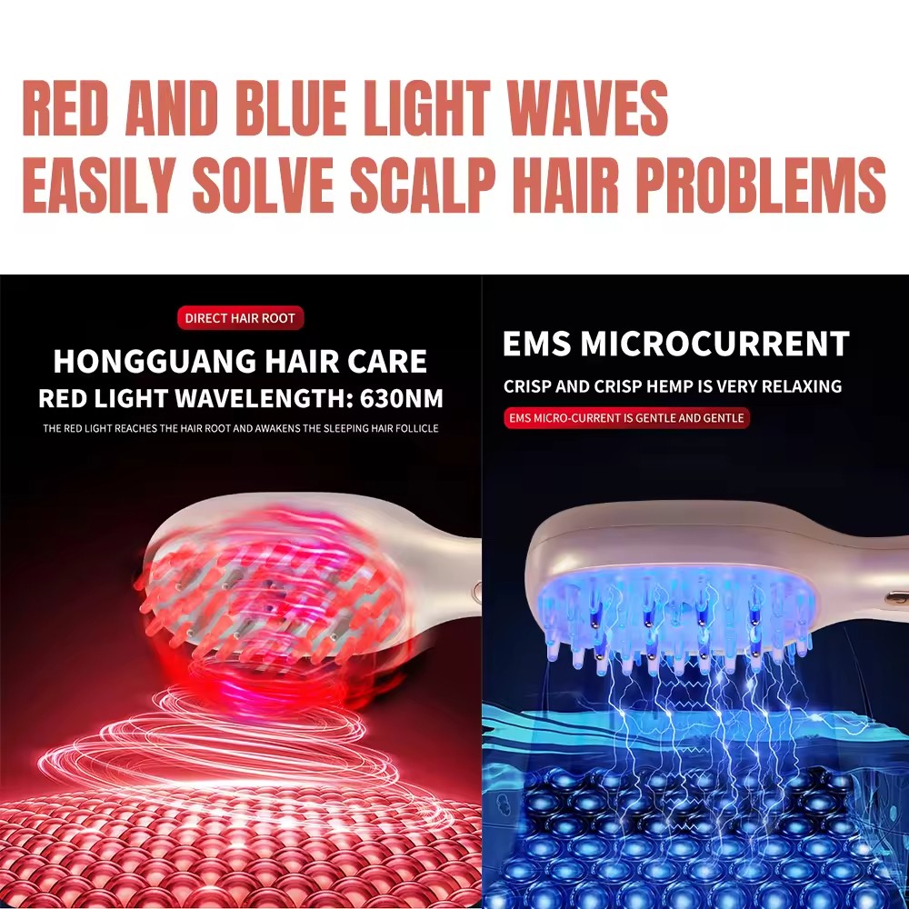 LED Light Hair Brush Multi Functional Comb 3D Massager Head Ultrasonic Vibration Atomization Electric Massage Steam Hair Comb
