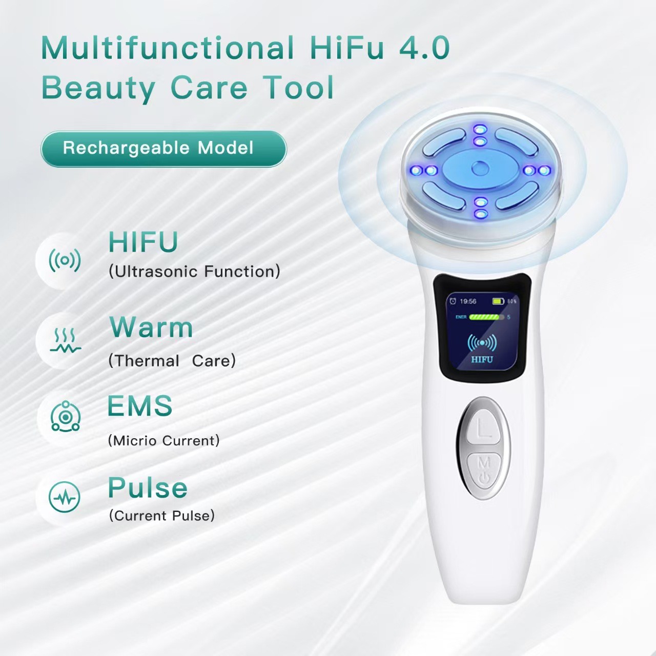 Portable Electric Hifu Ultrasonic 3MHz Facial Skin Scrubber Handheld Nose Face Care Beauty Tool Deep Cleansing Stainless Steel Device