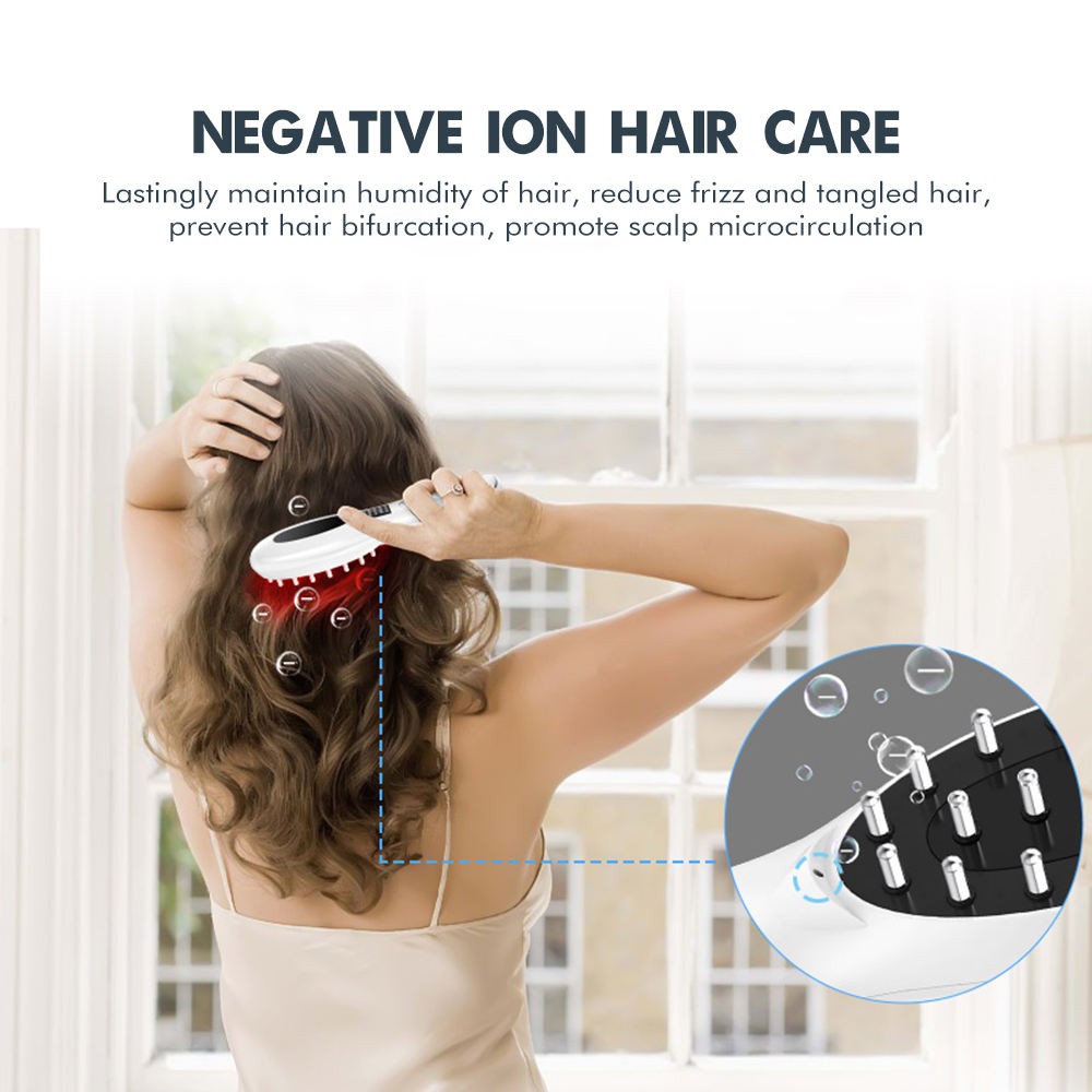 Wireless Infrared Vibration Comb for Hair Growth 6-in-1 Scalp Oil Applicator and Red & Blue Light Therapy Massager