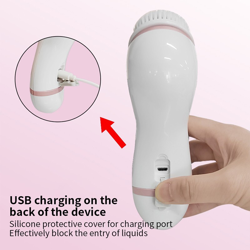 Private Use Skin Care Device ABS Wireless Ultrasonic 4 Replaceable Head USB Cleanse Pore Blackhead Facial Cleansing Brush
