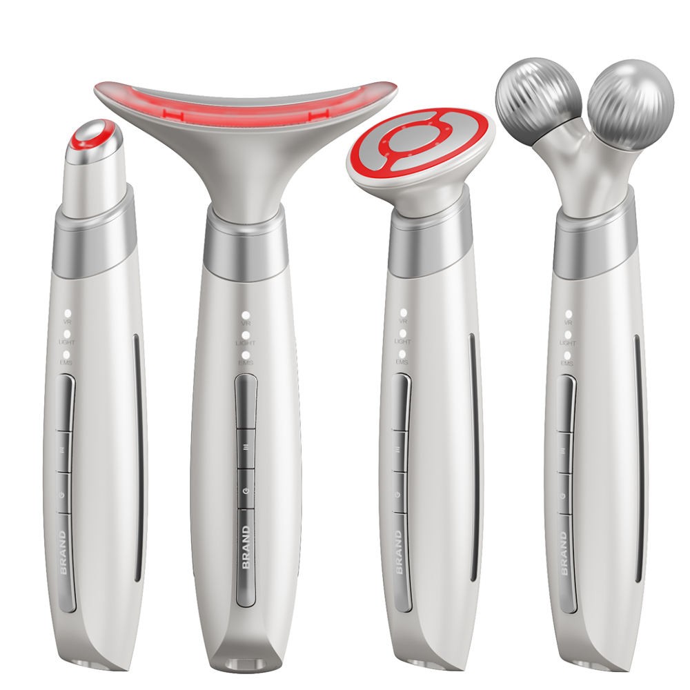 Home Use 4-in-1 Portable Microcurrent Facial & Neck Beauty Device Heat Therapy Face Eye Massager Roller for Lifting Tightening