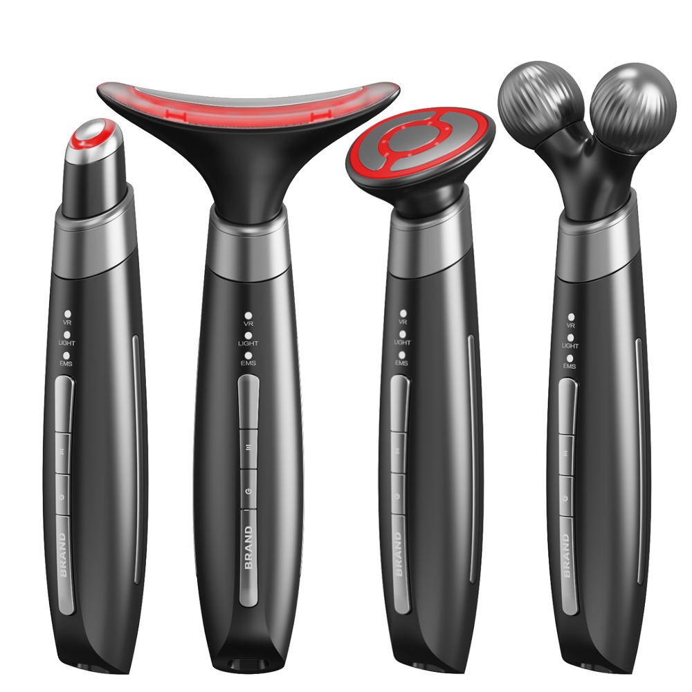 Home Use 4-in-1 Portable Microcurrent Facial & Neck Beauty Device Heat Therapy Face Eye Massager Roller for Lifting Tightening