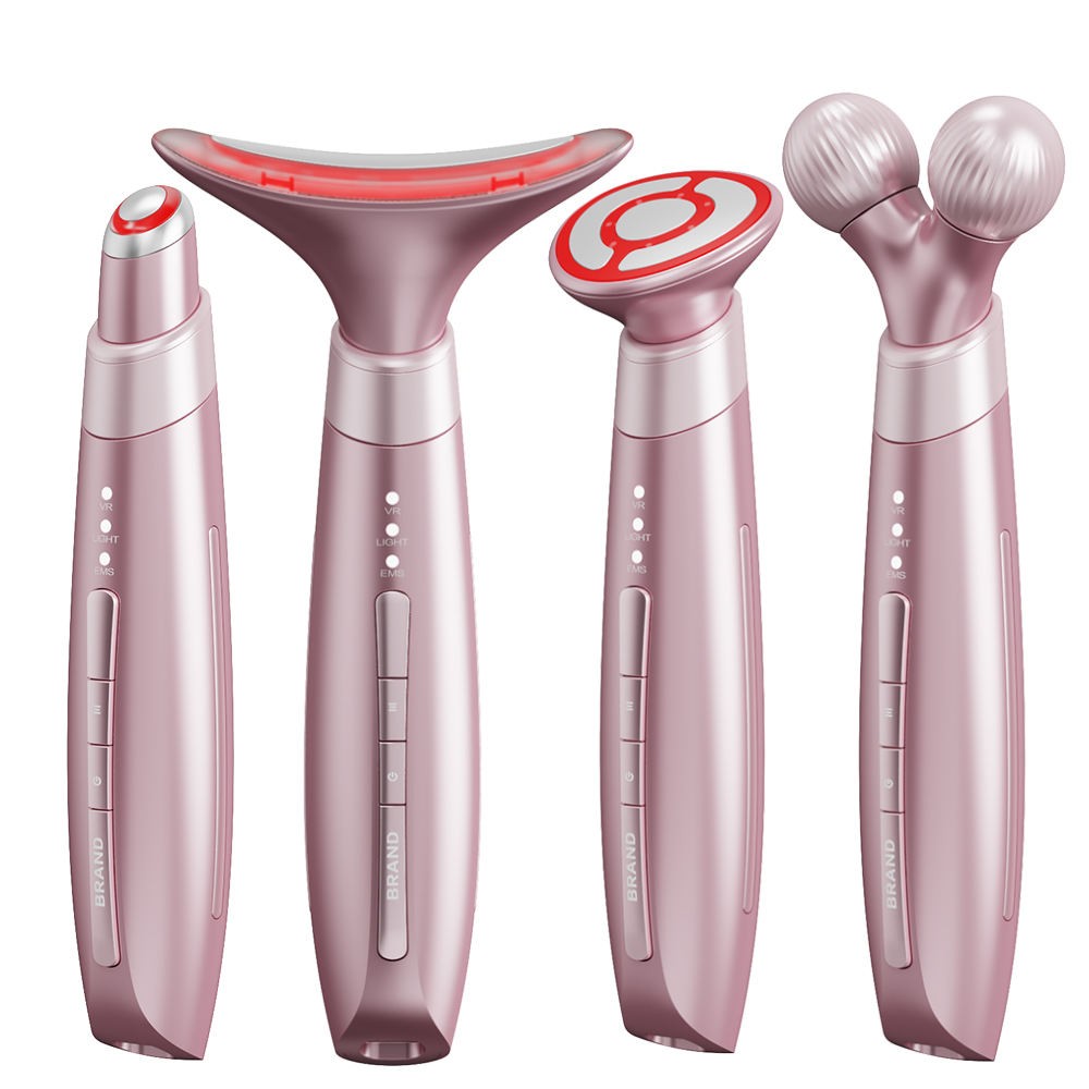 Home Use 4-in-1 Portable Microcurrent Facial & Neck Beauty Device Heat Therapy Face Eye Massager Roller for Lifting Tightening