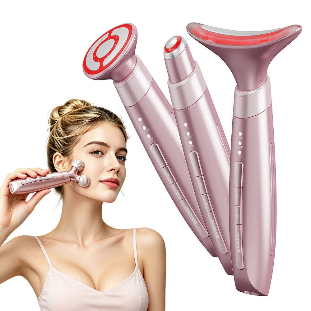 Home Use 4-in-1 Portable Microcurrent Facial & Neck Beauty Device Heat Therapy Face Eye Massager Roller for Lifting Tightening