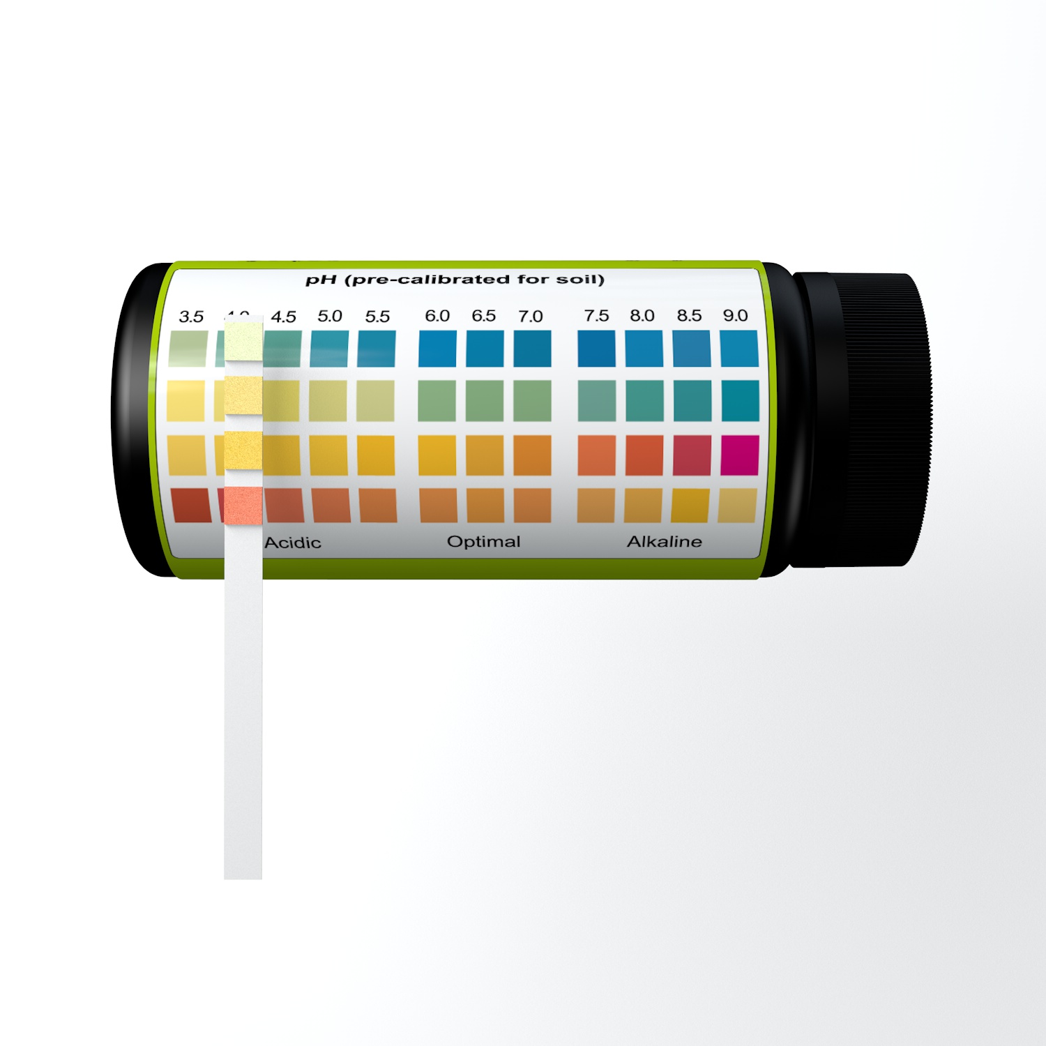 Bodem-pH-indicator testkit met pH-strips (3,5-9,0).