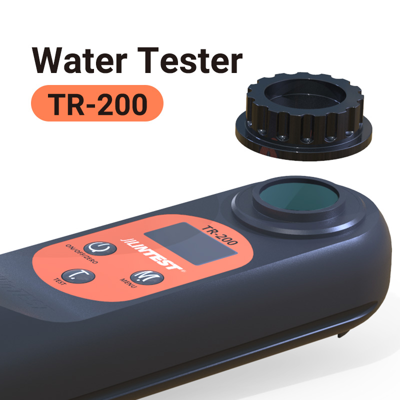 Kit de teste de água digital TR-200 com pilha AAA, analisador multiparâmetro para cloro residual, bromo, pH, alcalinidade e ácido cianúrico.