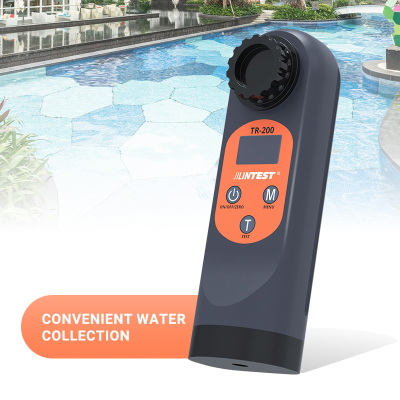 Kit de teste de água digital TR-200 com pilha AAA, analisador multiparâmetro para cloro residual, bromo, pH, alcalinidade e ácido cianúrico.
