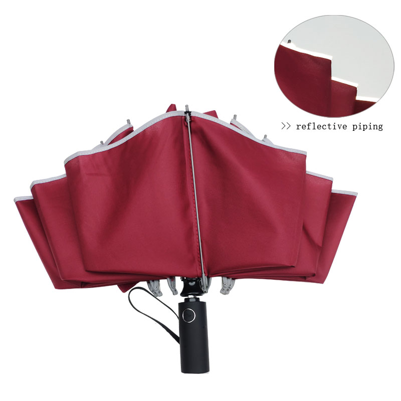高品质红色自动开收倒立反三折伞