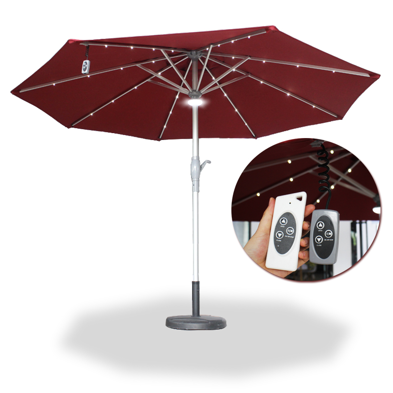 9ft Remote Open Garden Table Maket Umbrella With Lights