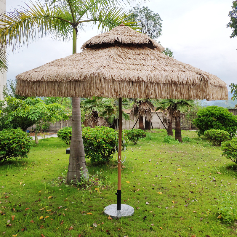 3 m langer, belüfteter, doppelschichtiger Tiki-Hut-Terrassenschirm aus Stroh