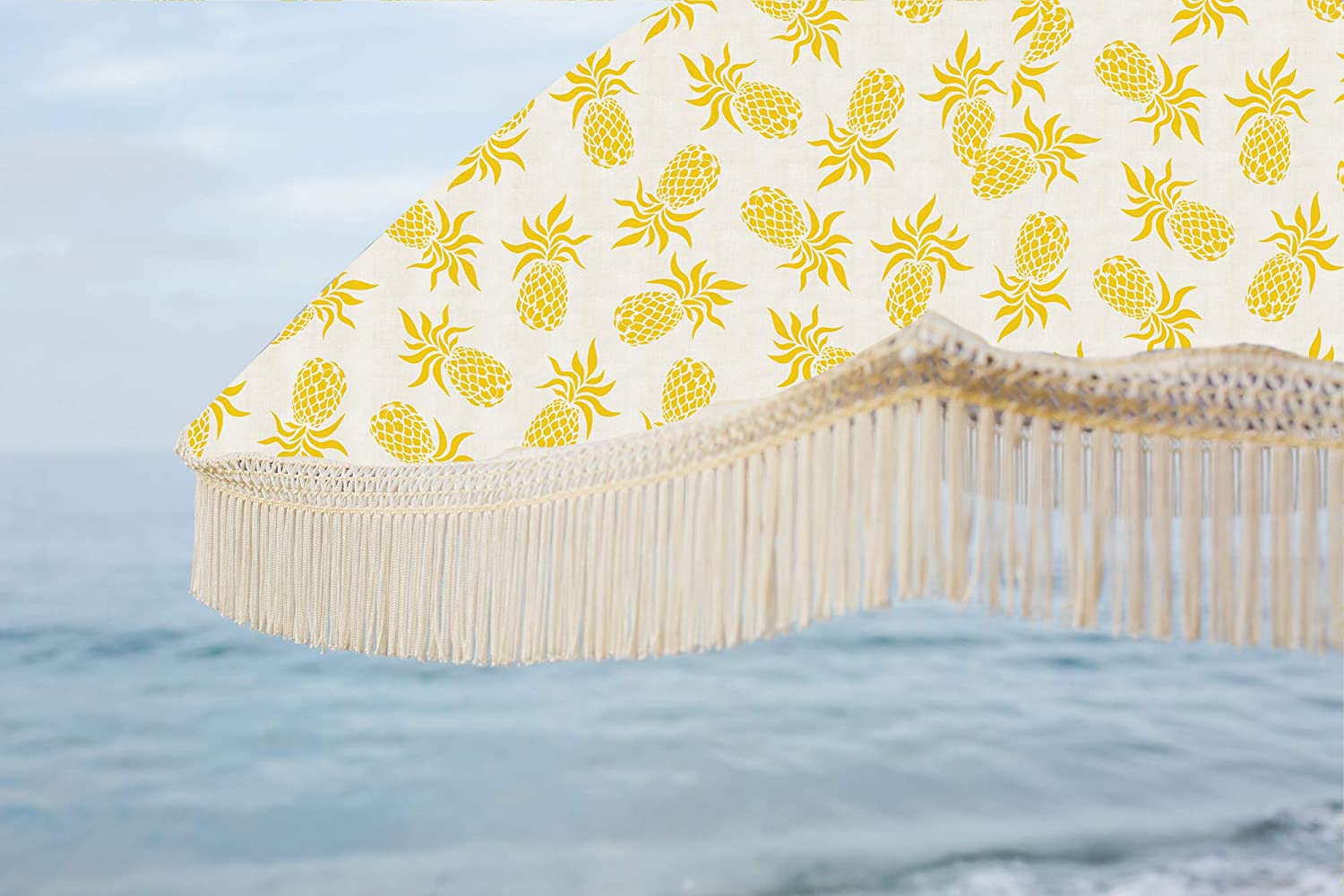 6.5ft Tilt Wood Pole Beach Umbrella With Tassels