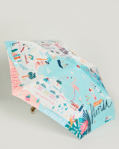 Paraguas plegable compacto de viaje, paraguas resistente al agua y al viento, con impresión digital de vacaciones de 21 pulgadas, la mejor seguridad